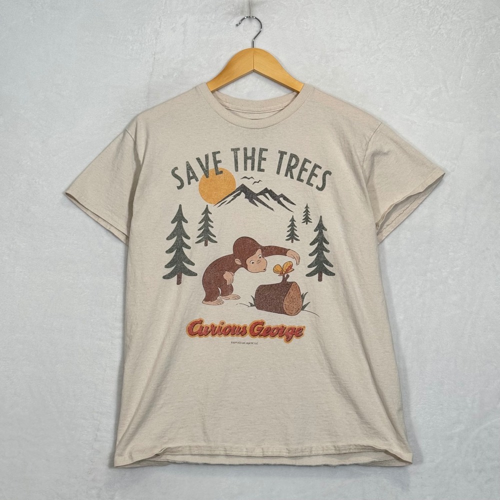 Riot Society Beige Curious George Save The Trees Graphic Tee Medium